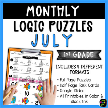 Preview of Summer Early Finisher Logic Puzzles 1st Grade Math Brain Teasers June Frogs
