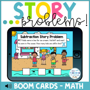 Preview of Subtraction Story Problems Digital Task Cards Distance Learning | Boom Cards™