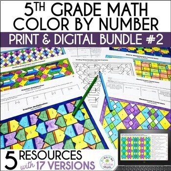 5th Grade Math Color by Number Worksheets plus Digital Bundle #2