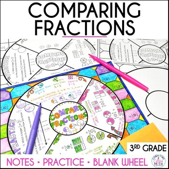 Preview of Comparing Fractions Guided Notes Math Wheel Worksheet 3rd Grade