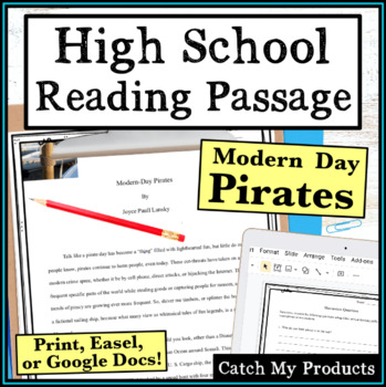 Preview of High School Reading Comprehension Passage and Questions Pirates