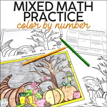 Preview of Thanksgiving Math Worksheet Mixed Review Color by Number