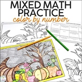 Thanksgiving Math Worksheet Mixed Review Color by Number