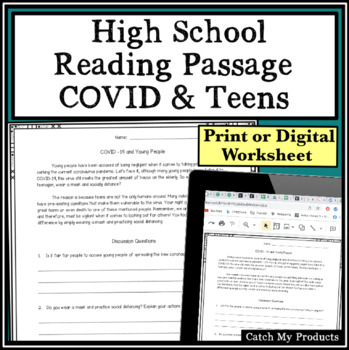 Preview of High School Reading Comprehension Passage and Questions | COVID 19