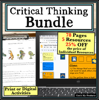 Preview of Critical Thinking Activities and Brain Teaser Worksheets in Print and Digital