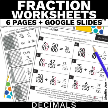 Decimal Worksheets | Decimal Homework | Fraction Worksheets by Giraffic Jam