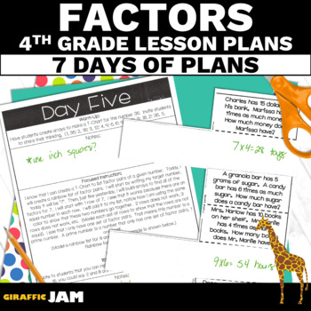 Preview of 4th Grade Math Finding Factor Pairs Lesson Plans for Multiplication Unit