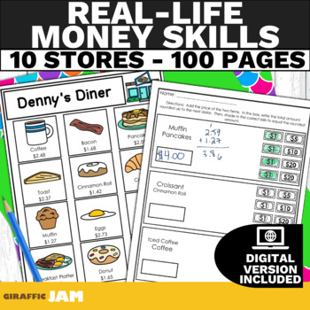 Preview of Special Education Life Skills Dollar Up Money Worksheets Shopping in a Store