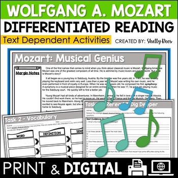 Preview of Mozart Reading Activities | Musical Composer Reading Unit