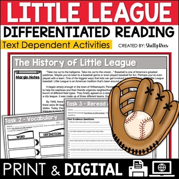 Preview of Baseball Reading Passage - Little League Close Reading Unit