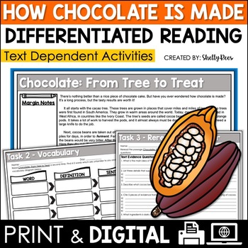 Preview of Chocolate and Cocoa Harvesting Reading Passage and Worksheets