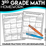 Comparing Fractions with Like Denominators Worksheets