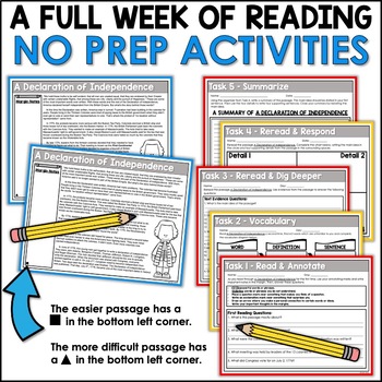 Declaration of Independence Close Reading Passage & Worksheets by