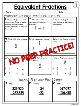 equivalent fractions worksheets 5th grade math homework by shelly rees