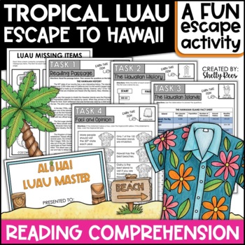 Preview of Reading Escape Room Comprehension and Review | Hawaiian Luau Activities