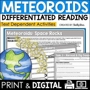 Preview of Meteors, Meteorites & Meteoroids Reading Passage & Worksheets