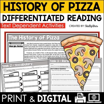 Preview of Pizza Reading Passage and Comprehension Worksheets | Pizza Shop Reading