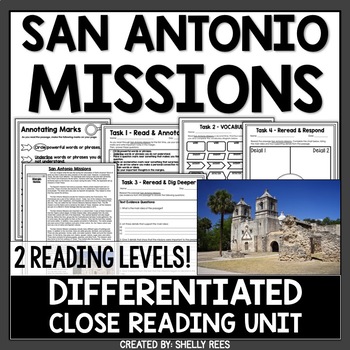 Preview of San Antonio Missions Reading Passage and Worksheets