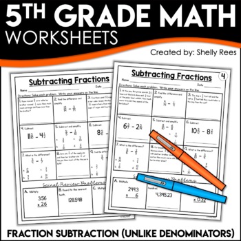 subtracting fractions with unlike denominators worksheets by shelly rees