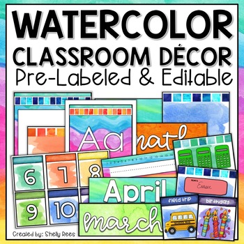 Classroom Themes Decor Bundle Watercolor Watercolor Classroom Decor