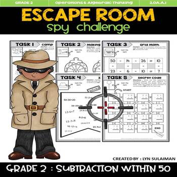 Preview of MATH Escape Room : SUBTRACTION (Grade 2)