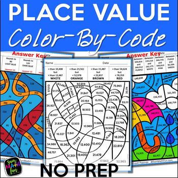 place value worksheets 3rd 4th 5th grades color by number print digital