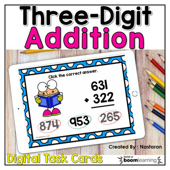 Preview of Three Digit Addition Boom Cards Distance Learning