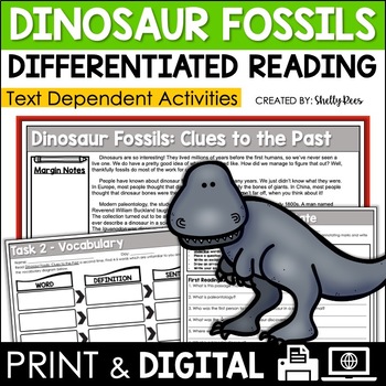 Preview of Dinosaur Fossils Unit with Reading Comprehension Passage and Worksheets