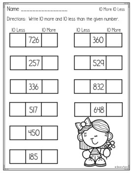 10 More 10 Less 100 More 100 Less Worksheets By Samantha White 