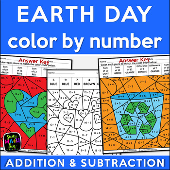 Preview of Earth Day Coloring Pages Addition & Subtraction Within 20 Color by Number Code