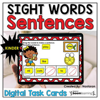 Preview of Kindergarten Boom Cards Sight Words Sentences Digital Practice