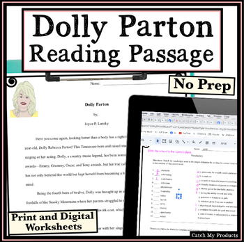 Preview of High School Reading Passage and Questions About Dolly Parton