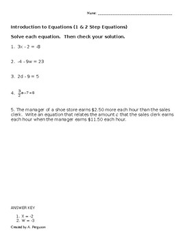 Preview of 1 & 2 Step Equation Practice