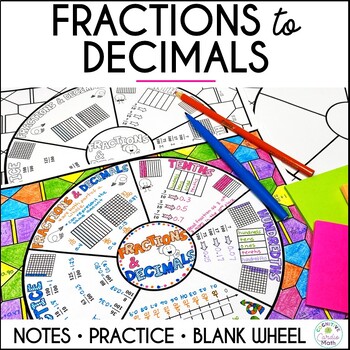 Preview of Fractions to Decimals Guided Notes 4th Grade Math Doodle Wheel