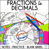 Fractions to Decimals Guided Notes 4th Grade Math Doodle Wheel