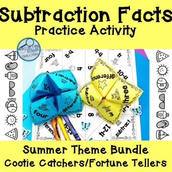 Preview of Summer Themed Subtraction Fact Fluency Practice Cootie Catchers