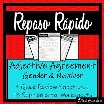 Preview of Adjective Agreement in Spanish- Repaso Rápido