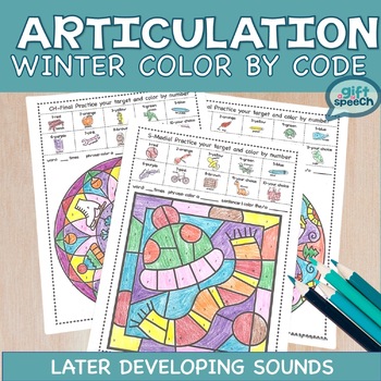 Preview of Winter NO PREP Color by Number Articulation Activity for Later Developing Sounds