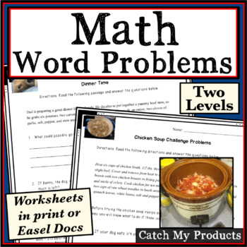 Preview of Math Word Problems with Two Levels Dinner Theme