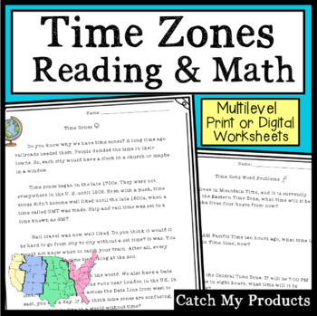 Preview of Time Zones Distance Learning or Printable Worksheets