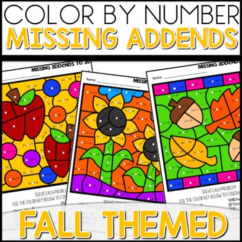 Color by Number FALL Worksheets MISSING ADDENDS | TpT