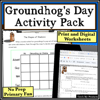 Preview of Groundhog Day Activities in Math, Writing, and Logic Puzzle Worksheets