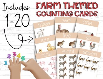 Preview of 1-20 Counting Cards / Farm Themed Counting Cards / PDF Printable