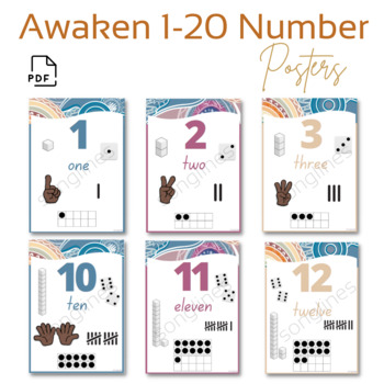 Preview of 1-20 Number Posters | 'Awaken' | Aboriginal Indigenous Classroom Art