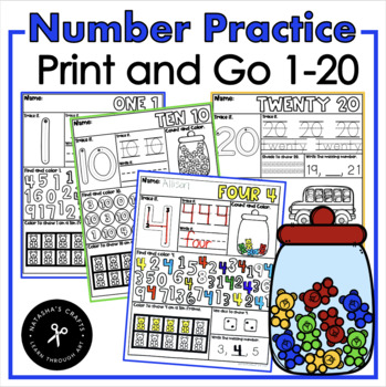 Preview of 1-20 Print and Go Number Practice