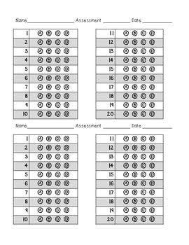 Preview of 1-20 bubble sheet