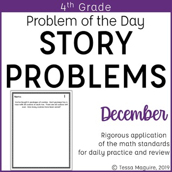 Preview of 4th Grade Multi-Step Word Problem of the Day Story Problems- December