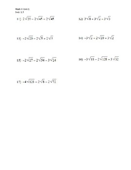 1.3 Adding/Subtracting Radical Expressions Worksheet by ...