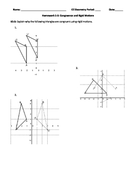 Congruent Triangles Rigid Motions Pdf By Common Core Geometry Tpt