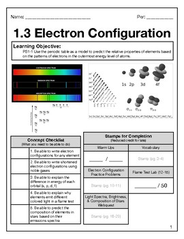 Preview of Electron Configuration Packet Bundle HS PS1-1 & ESS1-2